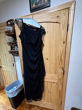 DJ-Jaz Formal beaded net cap sleeve ruched side and back dress